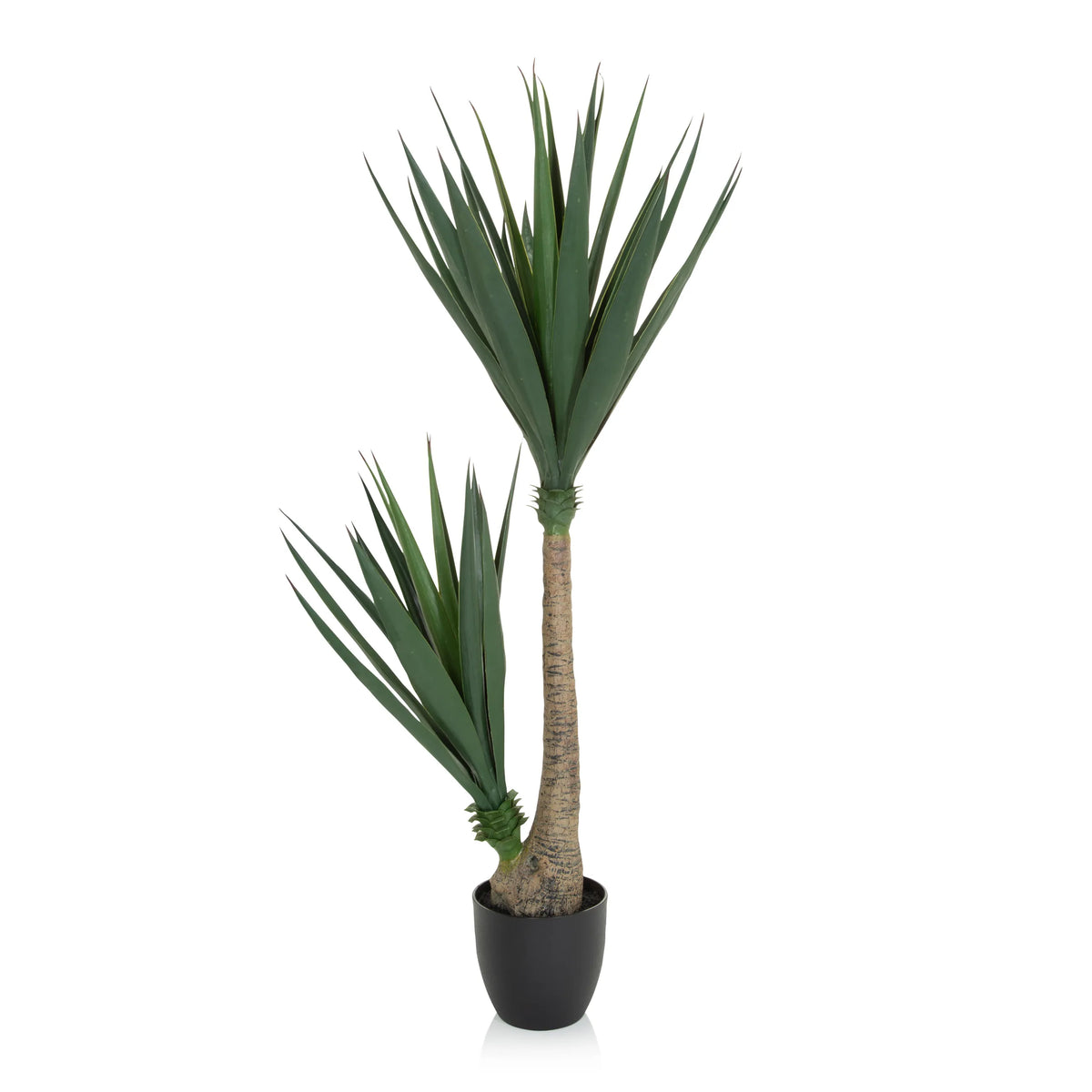 Planta artificial verde YUCCA con dos tallos en una maceta negra de hjh OFFICE – vista de 360° (vista frontal 0°)