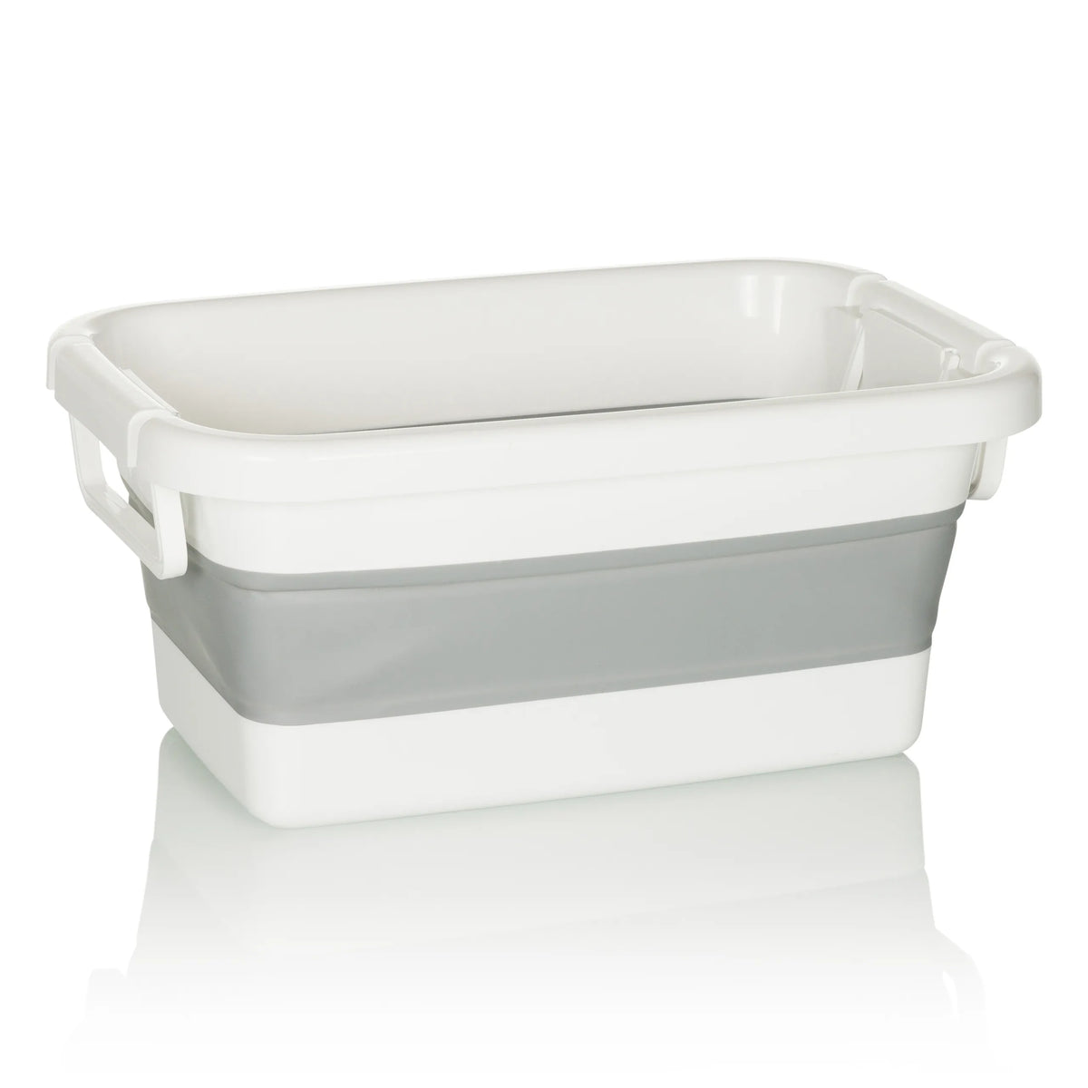 Contenedor plegable CLEAN SILW blanco gris con asas integradas de hjh OFFICE – vista de 360° (vista lateral 90°)