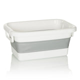 Contenedor plegable CLEAN SILW blanco gris con asas integradas de hjh OFFICE – vista de 360° (vista lateral 90°)
