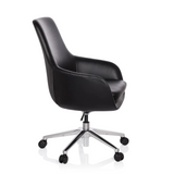 Sillón de oficina profesional BARENO negro con tapizado de cuero y base de cinco ruedas de hjh OFFICE – vista de 360° (vista lateral 80°)
