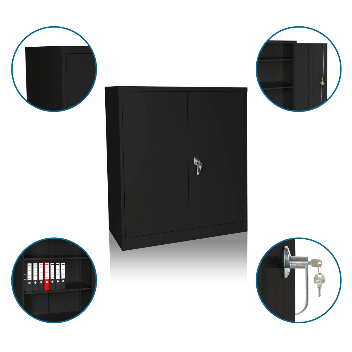 Armario archivador negro COLOR AS 105 con dos puertas, cerradura y compartimentos internos de hjh OFFICE
