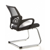 Silla de viga voladiza VISTO NET V negra con respaldo de malla, asiento acolchado y reposabrazos de hjh OFFICE – vista de 360° (vista trasera en diagonal 120°)