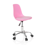 Pinker Kinderdrehstuhl FANCY II mit geschwungener Schale und Fußkreuz mit fünf Rollen von hjh OFFICE – 360-Grad-Ansicht (schräge Frontansicht 60°)