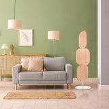 Separador beige FLEXMIUT W con tres elementos de madera redondeados sobre una base blanca de hjh OFFICE