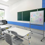 Pizarra blanca MULTIBOARD I en blanco y plata sobre un soporte con ruedas de hjh OFFICE