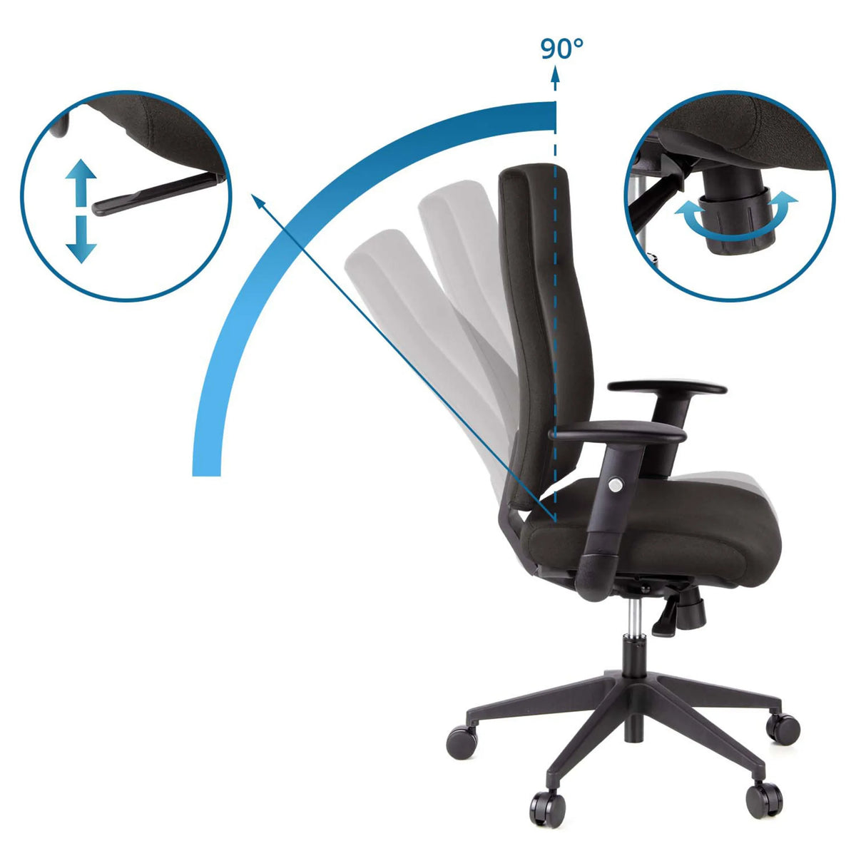 Respaldo ajustable con posición de 90° de la silla de oficina profesional PRO-TEC 300 en negro de hjh OFFICE