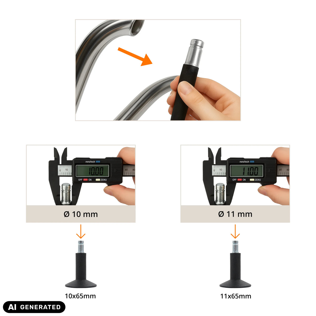 Guía de medición para deslizadores para sillas 5 x STAND Nr. 12 de 10 mm y 11 mm de diámetro de hjh OFFICE (imagen generada por IA)