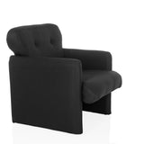 Sillón de diseño CARIPITO negro con tapizado de tela y dos botones en el respaldo de hjh LIVING – vista de 360° (vista frontal en diagonal 60°)