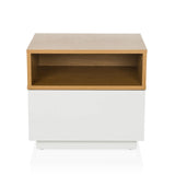 Mesa auxiliar MELMO blanca con un estante efecto roble de hjh LIVING – vista de 360° (vista frontal 0°)