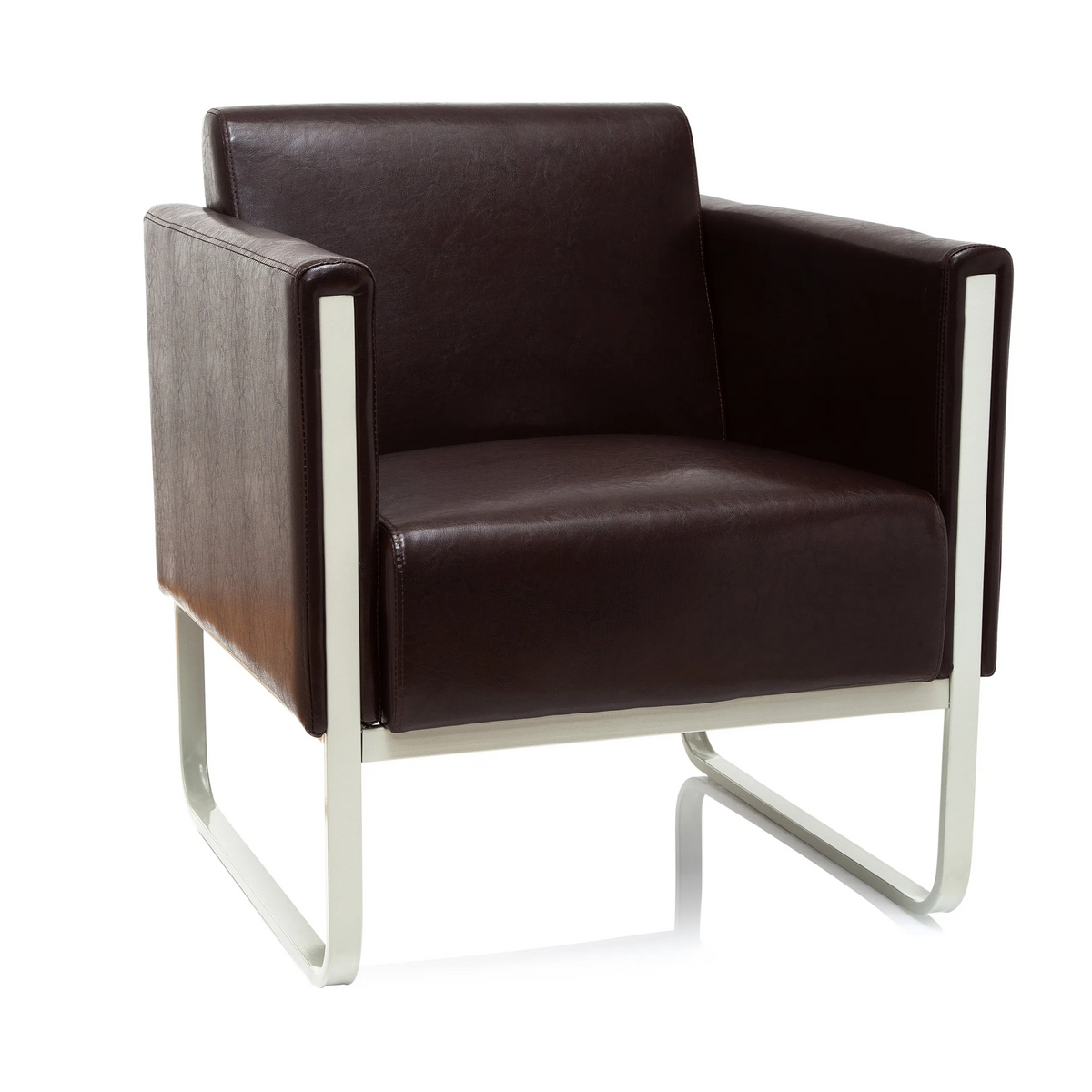 Sillón tapizado marrón ARUBA con estructura de metal blanca de hjh OFFICE – vista de 360° (vista frontal 20°)