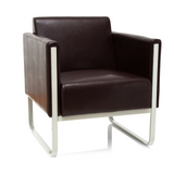 Sillón tapizado marrón ARUBA con estructura de metal blanca de hjh OFFICE – vista de 360° (vista frontal 20°)