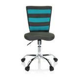 Silla giratoria para niños KIDDY COMFORT I gris con rayas turquesas en el respaldo de malla y base de cinco ruedas de hjh OFFICE – vista de 360° (vista frontal 0°)