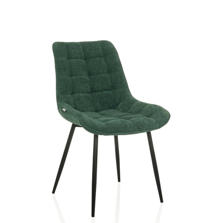 Silla de comedor ELARIS en color petróleo con tapizado acolchado y patas de metal negras de hjh LIVING