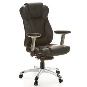 Sillón de oficina profesional EMBASSY 200 L negro con tapicería de cuero, reposabrazos y base plateada de hjh OFFICE