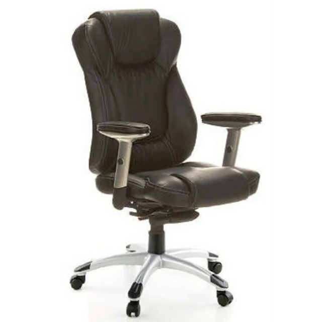 Sillón de oficina profesional EMBASSY 200 L negro con tapicería de cuero, reposabrazos y base plateada de hjh OFFICE