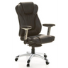 Sillón de oficina profesional EMBASSY 200 L negro con tapicería de cuero, reposabrazos y base plateada de hjh OFFICE