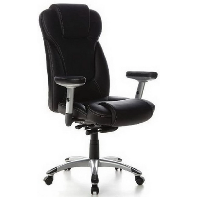 Sillón de oficina profesional EMBASSY 200 negro con tapizado de cuero sintético y base plateada de hjh OFFICE