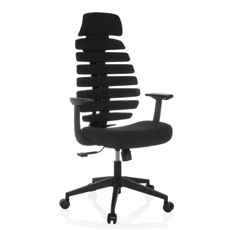 Silla de oficina profesional ERGO LINE ECO negra con tapizado de tela, respaldo segmentado y reposabrazos de hjh OFFICE