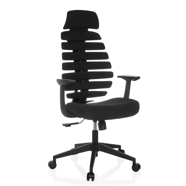 Silla de oficina profesional ERGO LINE ECO negra con tapizado de tela, respaldo segmentado y reposabrazos de hjh OFFICE