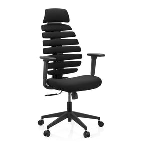 Silla de oficina profesional ERGO LINE ECO negra con tapizado de tela, respaldo segmentado y reposabrazos de hjh OFFICE