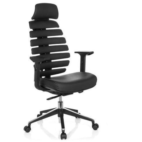 Silla de oficina profesional ERGO LINE II PRO negra con revestimiento de cuero y respaldo segmentado de hjh OFFICE