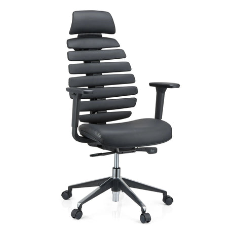 Silla de oficina profesional ERGO LINE II PRO negra con revestimiento de cuero y respaldo segmentado de hjh OFFICE