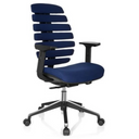 Silla de oficina profesional ERGO LINE II con tapizado de tela azul y respaldo segmentado de hjh OFFICE
