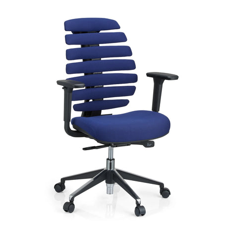 Silla de oficina profesional ERGO LINE II con tapizado de tela azul y respaldo segmentado de hjh OFFICE