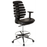 Silla de mostrador ERGO LINE II WORK negra con tapizado de cuero, reposapiés y ruedas de hjh OFFICE