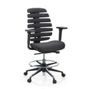 Silla de mostrador ERGO LINE II WORK negra con tapizado de tela, aro reposapiés y ruedas de hjh OFFICE