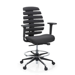 Silla de mostrador ERGO LINE II WORK negra con tapizado de tela, aro reposapiés y ruedas de hjh OFFICE