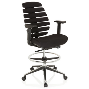 Silla de mostrador ERGO LINE II WORK negra con tapizado de tela, aro reposapiés y ruedas de hjh OFFICE