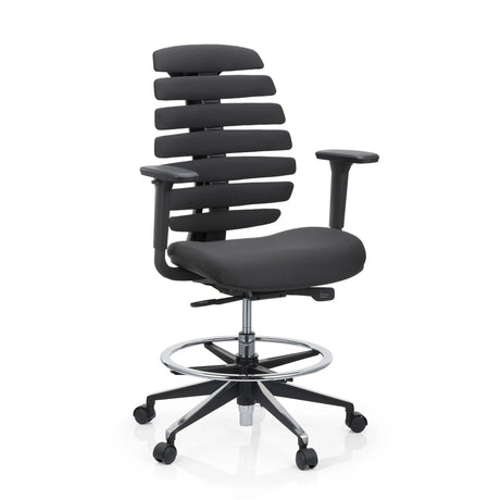 Silla de mostrador ERGO LINE II WORK negra con tapizado de tela, aro reposapiés y ruedas de hjh OFFICE