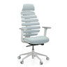 Silla de oficina profesional ERGO LINE W con tapicería de tela gris, respaldo segmentado y estructura blanca de hjh OFFICE