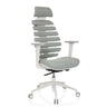 Silla de oficina profesional ERGO LINE W con tapicería de tela gris, respaldo segmentado y estructura blanca de hjh OFFICE