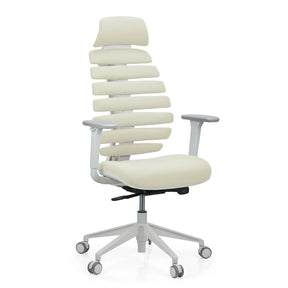 Silla de oficina profesional ERGO LINE W en Salted Caramel con tapicería de tela beige y estructura blanca de hjh OFFICE