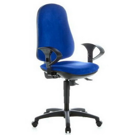 Silla de oficina profesional ERGO SYDNEY con tapizado de tela azul, reposabrazos y ruedas de Topstar