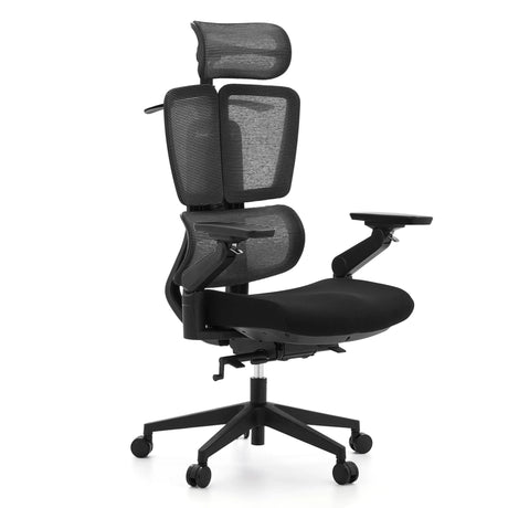 Silla de oficina profesional Ergo U2 Flex3 en negro con malla, reposacabezas y reposabrazos ajustables de hjh OFFICE