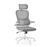 Silla Home Office ERGOMY FLEX gris con respaldo de malla, reposacabezas y estructura blanca de MyBuero
