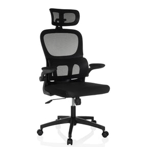 Silla Home Office ERGOMY FLEX negra con respaldo de malla y reposacabezas de MyBuero