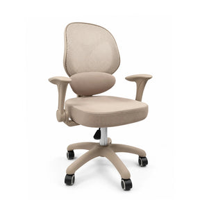 Silla giratoria para niños Ergomy Kid en color beige con respaldo de malla, reposabrazos y base de cinco radios con ruedas de hjh OFFICE