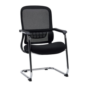 Silla de viga voladiza Ergomy Meet negra con respaldo de malla y estructura de patín cromada de hjh OFFICE