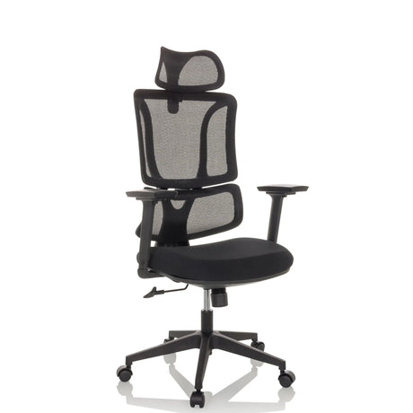 Silla Home Office ERGOMY negra con malla y reposacabezas de MyBuero