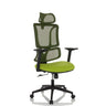 Silla Home Office ERGOMY con asiento de tela verde, respaldo de malla y estructura negra de MyBuero
