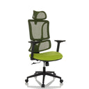 Silla Home Office ERGOMY con asiento de tela verde, respaldo de malla y estructura negra de MyBuero