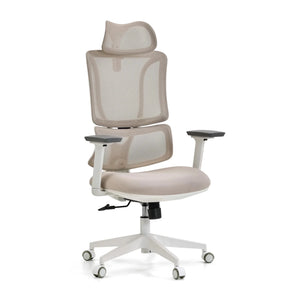 Silla de oficina profesional ERGOMY W en beige con malla beige y estructura blanca de MyBuero