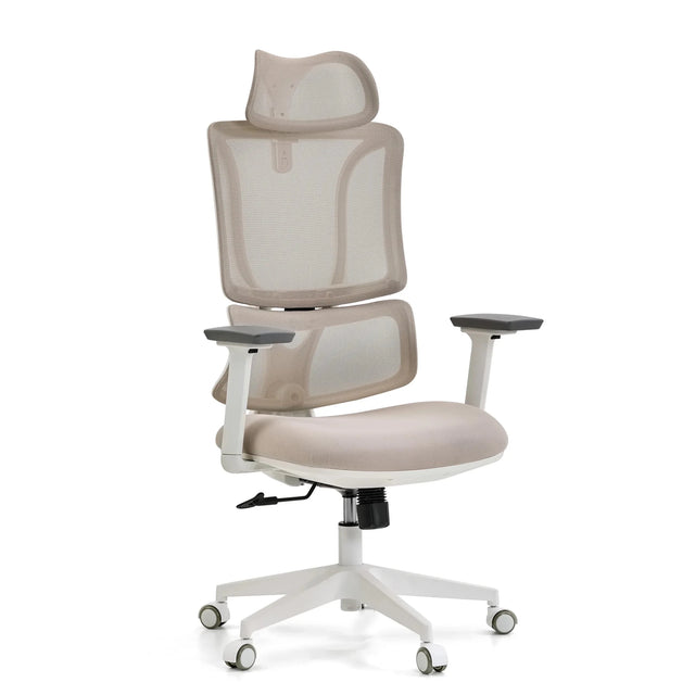 Silla de oficina profesional ERGOMY W en beige con malla beige y estructura blanca de MyBuero