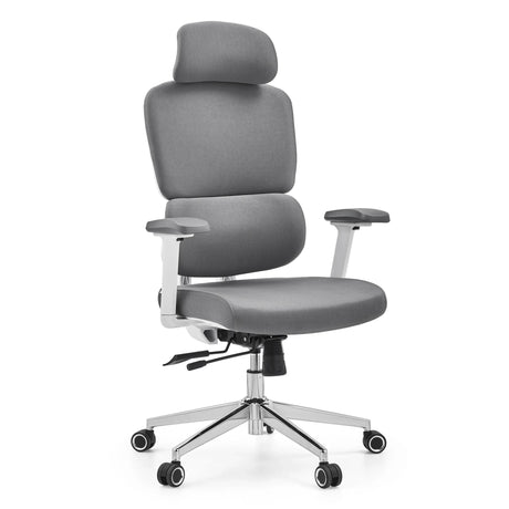 Silla de oficina profesional Ergomy WF 2 con tapicería de tela gris y estructura blanca de hjh OFFICE