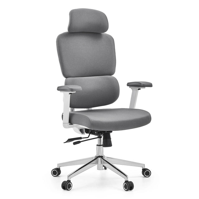 Silla de oficina profesional Ergomy WF 2 con tapicería de tela gris y estructura blanca de hjh OFFICE