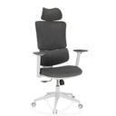 Silla Home Office ERGOMY WF con tapizado de tela gris y estructura blanca de MyBuero
